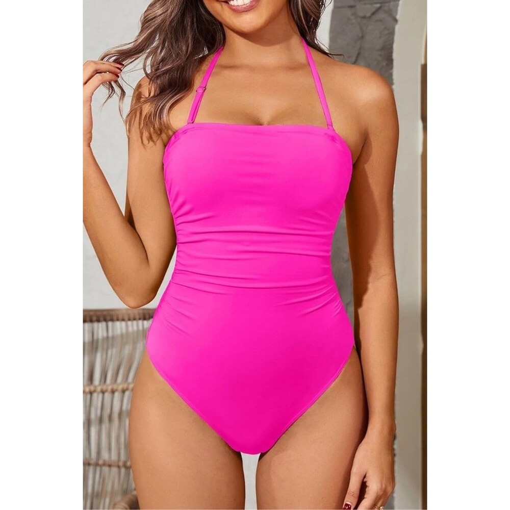 Holipick Black Women's Strapless Halter Tummy Control Bandeau Swimsuits, Med